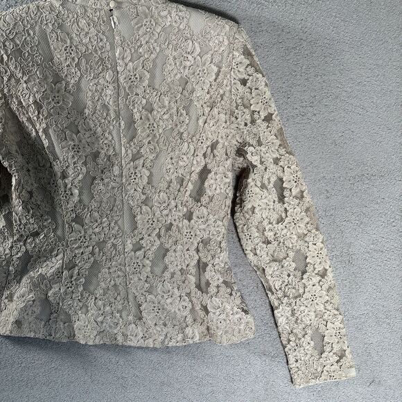 Vintage Ursula Of Switzerland Lace High Neck Blouse‎ Size 8P Beige Floral Blouse - Picture 10 of 13